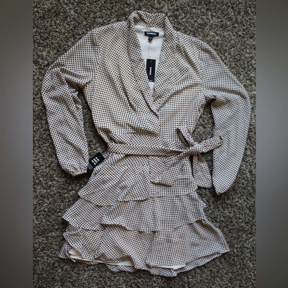Express Long Sleeve Polka Dot Dress